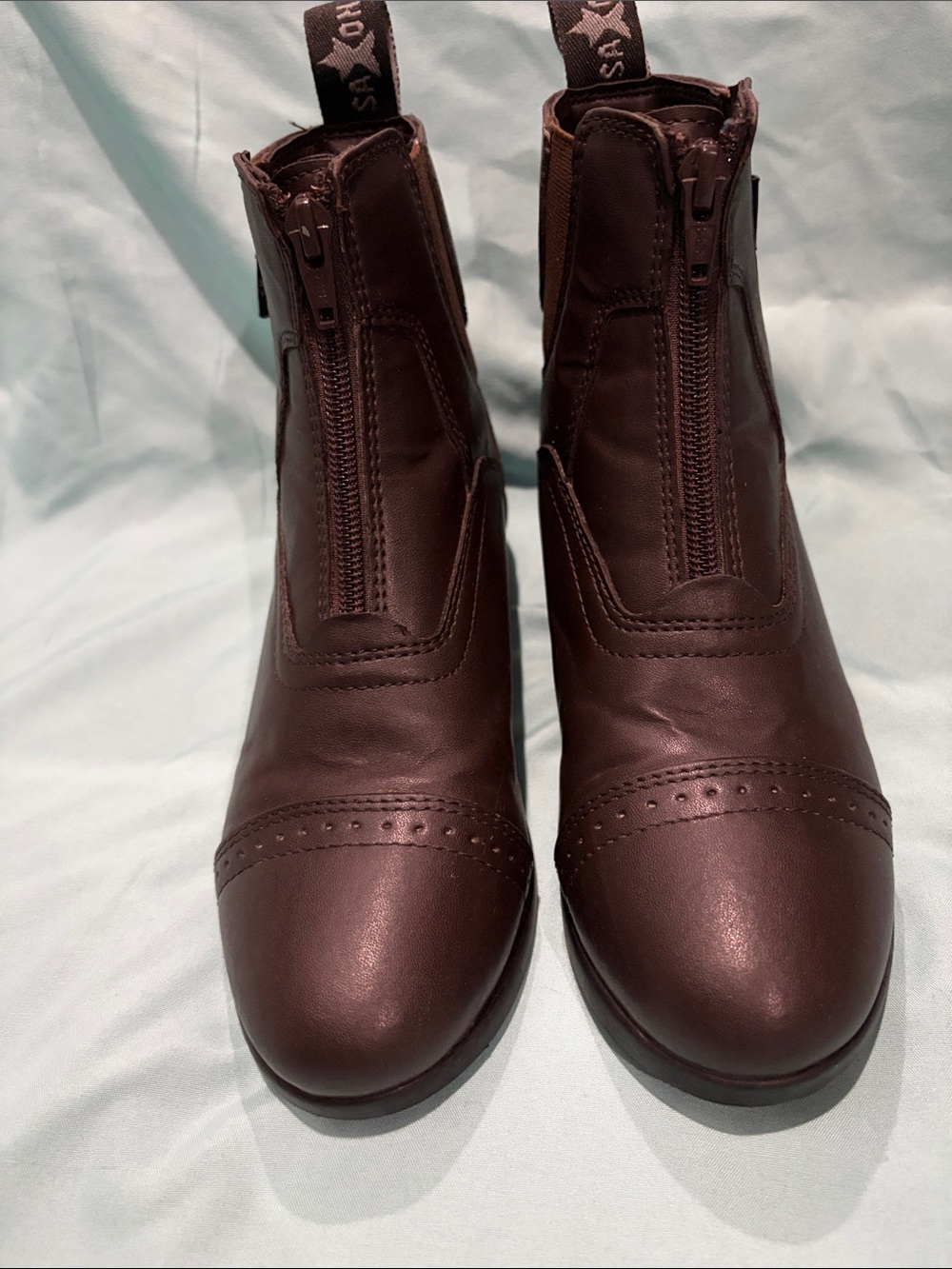 Saxon  Kids Dark Brown Zip-Front Ankle Boots